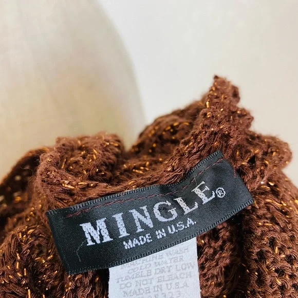 Tie-Front Sweater-Knit Bolero Top Y2K 90s Brown Metallic - Picture 3 of 11